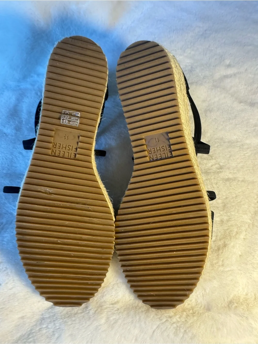Eileen Fisher Black Wanda Espadrille Wedge Sandals Size 11